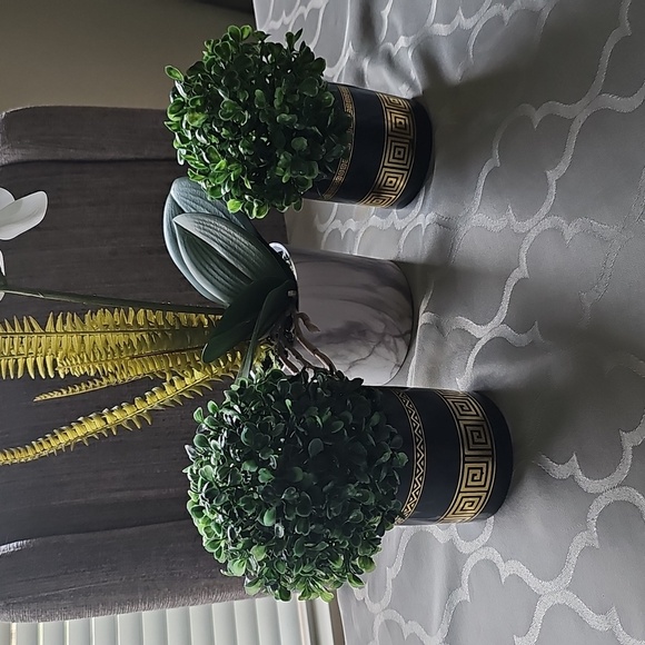 Set Of 6 Ceramic Succulent Planters 3x3 Black With Gold Geometric Design. - Picture 10 of 11